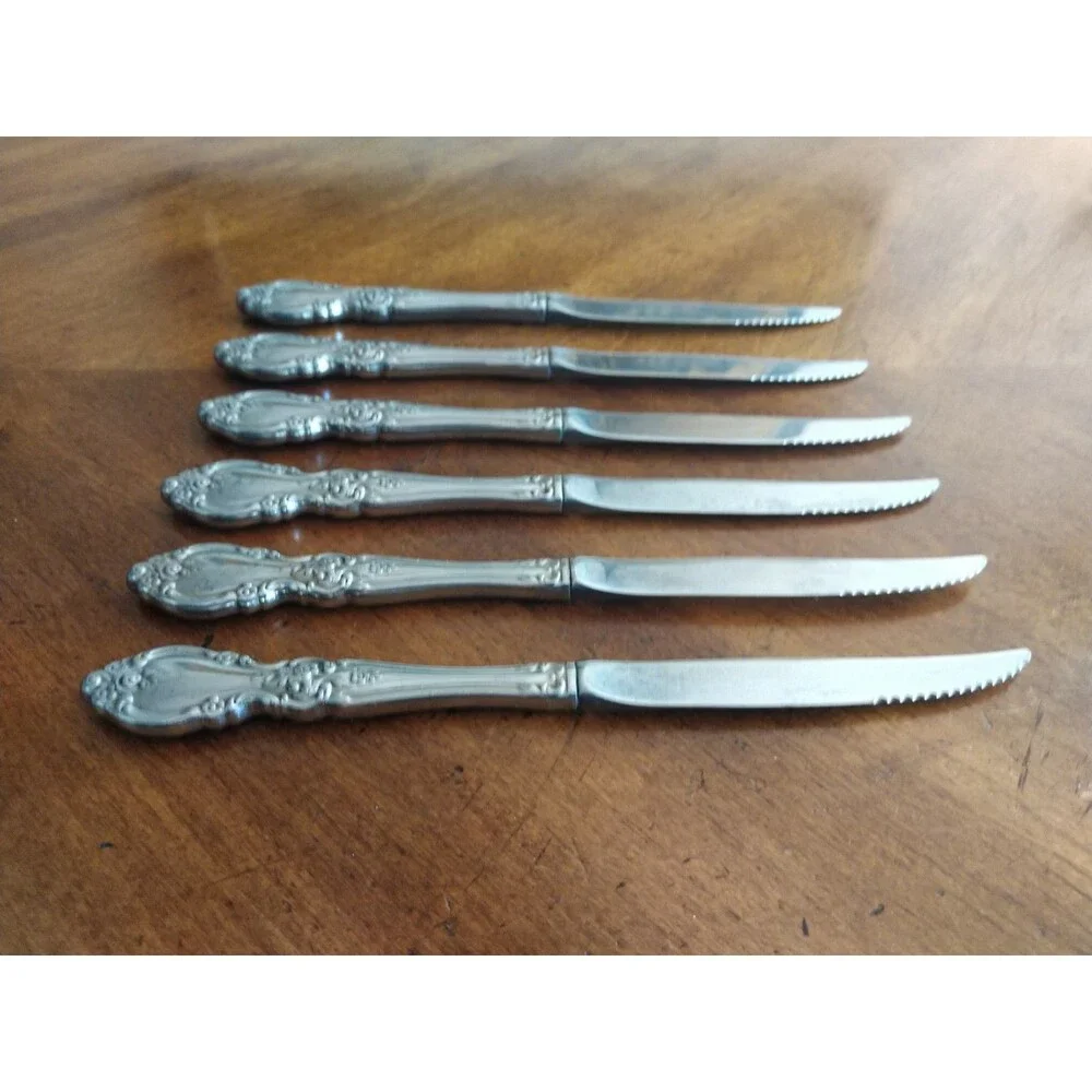 Lot of 6x Oneida Louisiana Serrated Steak Knives Stainless Flatware Knife 9.1